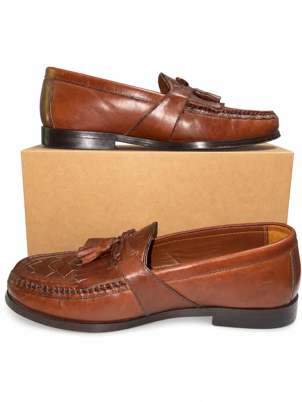Johnston & Murphy Halsey Brown Woven Leather Tassel Loafers Men’s 10.5M Kiltie